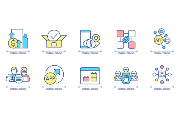 App Network RGB Color Icon Set: Graphics and Icons for Digital Sellers
