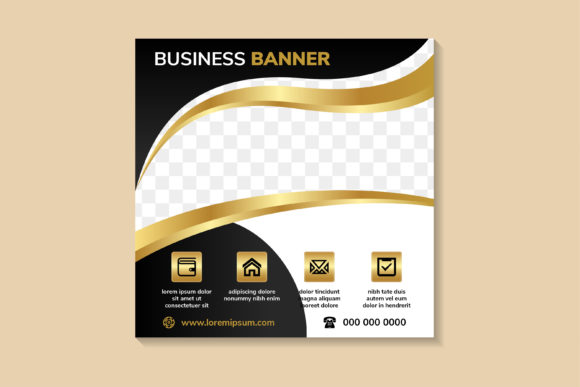 Business Banner Square Gold Black: Graphics for Social Media Templates