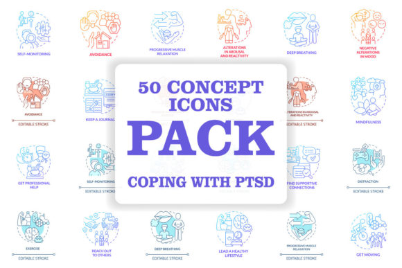 Coping with PTSD Concept Icons Bundle
