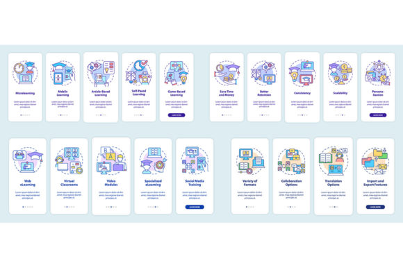 Electronic Learning Mobile App Screens for Graphic Templates
