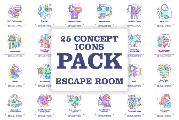 Escape Room Concept Icons Bundle