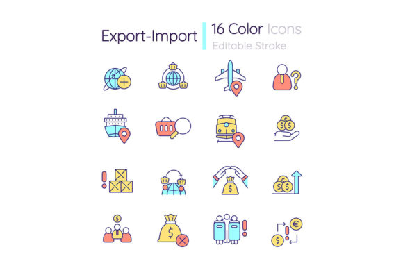 Export and Import Business Color Icons