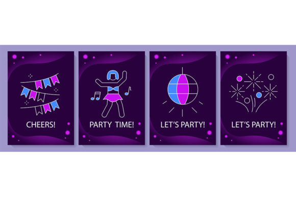 Festive Party Greeting Cards with Icons
