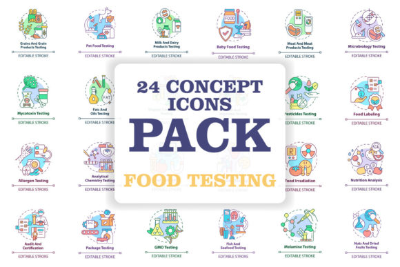 Food Testing Concept Icons Bundle