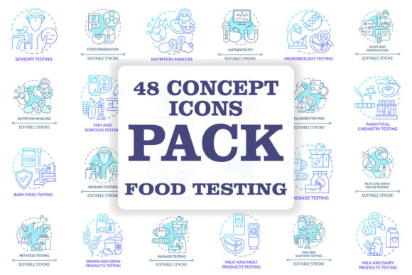Food Testing Turquoise Concept Icons Set