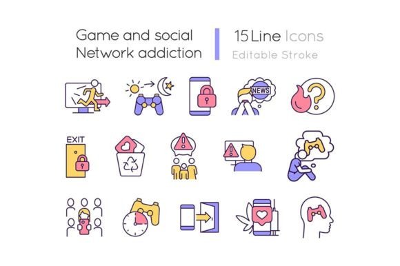 Game and Social Network Addiction Icons Graphics