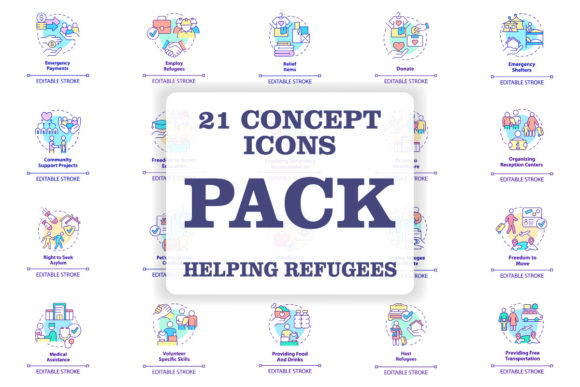 Helping Refugees Concept Icons Bundle