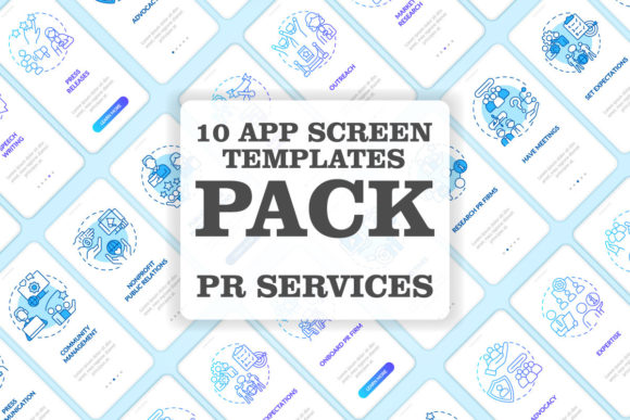 PR Services Onboarding Mobile App Screen for Graphic Templates