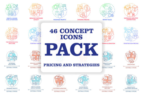 Pricing Principles and Strategies Icons Graphics