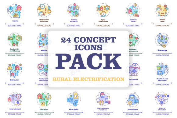 Rural Electrification Concept Icons Set