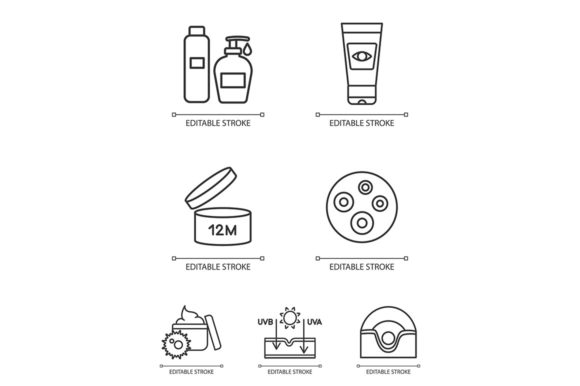 Skin Care Black Glyph Icon Set: Graphics and Icons for Editorial Design