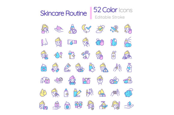 Skincare Routine RGB Color Icons Set: Graphics and Icons for Beauty Projects