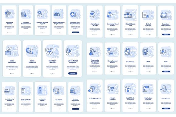 Social Assistance Mobile App Screen Set: Graphics for Real Publishing