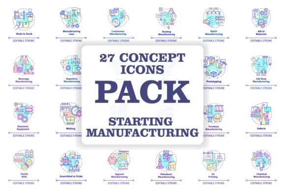 Starting Manufacturing Business Icon Set