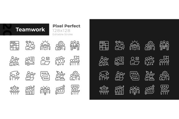 Teamwork Pixel Perfect Linear Icons Set